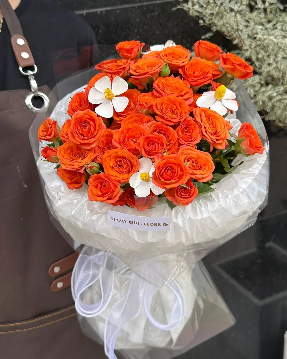 오렌지 거베라 꽃바구니